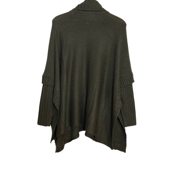 Design Lab Lord & Taylor Turtle Neck Knitted Ribbed Trim Pocho Sweater Green XS - Picture 11 of 11